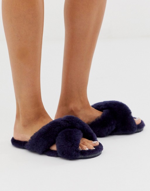 Just Sheepskin cross strap slippers