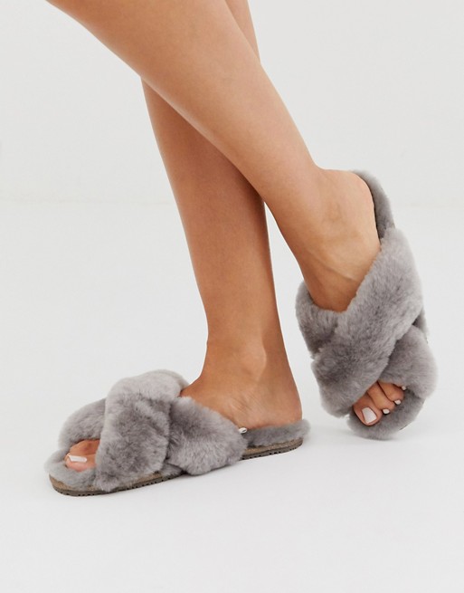 Just Sheepskin cross strap slippers | ASOS