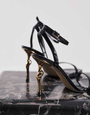Jw Pei Alivia Heeled Sandals With Gold Metal Heel In Black
