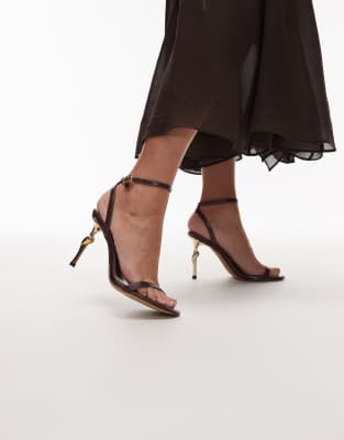 Jw Pei Alivia Heeled Sandals With Gold-tone Metal Heels In Brown