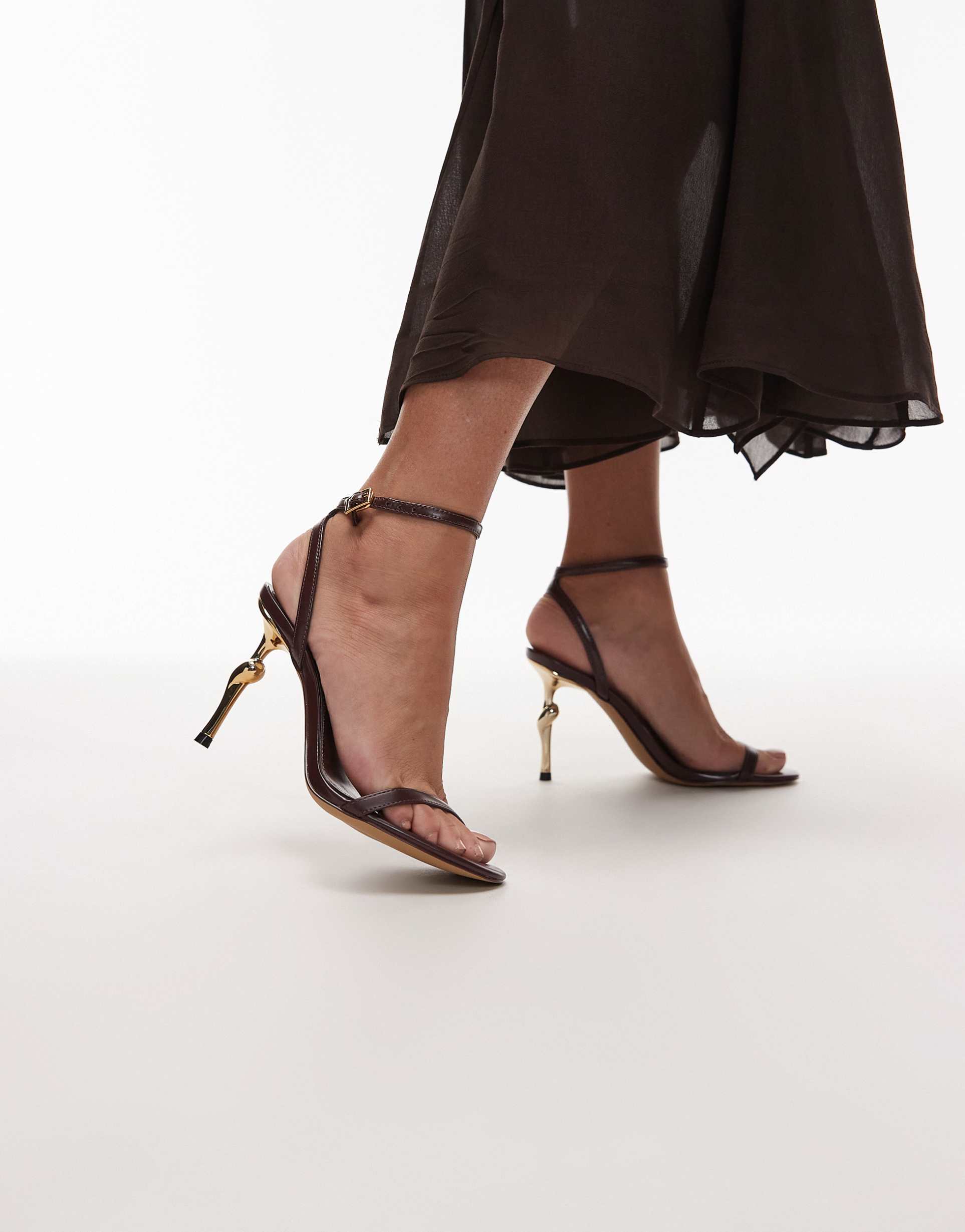 jw pei alivia heeled sandals with gold-tone metal heels in brown