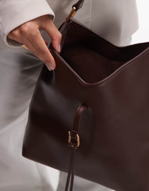 JW PEI - Aria - Ruimvallende schouder tote tas in chocoladebruin , 4 van 4