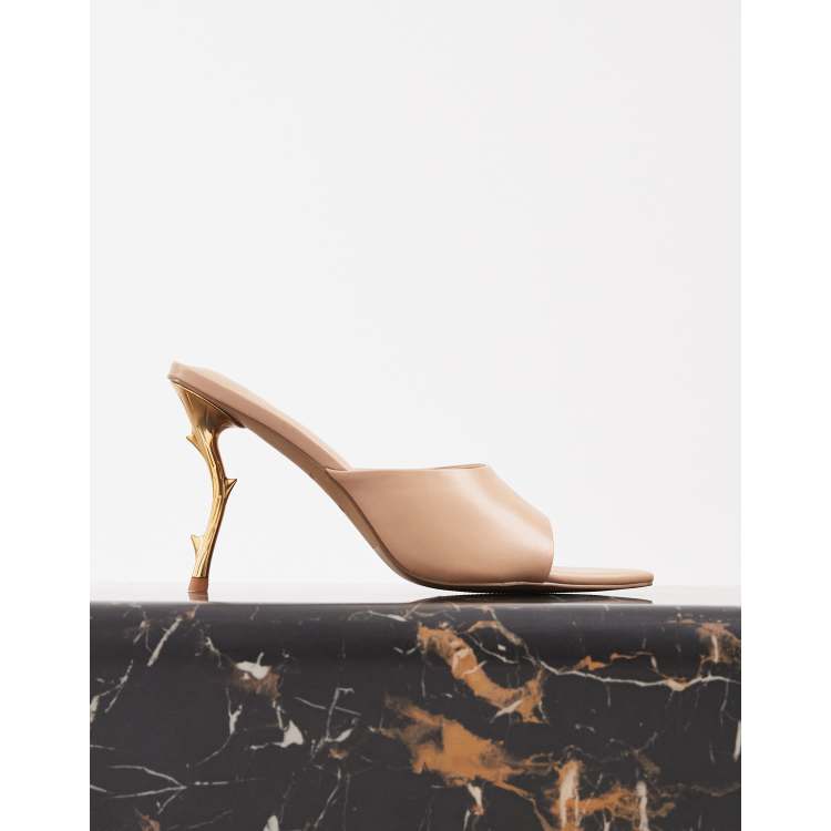 JW Pei Aurora peep toe heeled mules in beige | ASOS