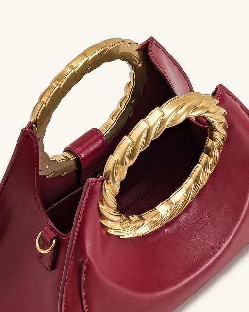 JW PEI - Bolso Amiya con asa dorada en rojo vino, 3 de 4