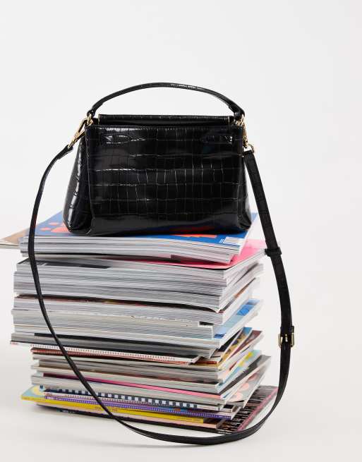 JW PEI - Bolso Carmen con asa superior en negro efecto cocodrilo, 3 de 4