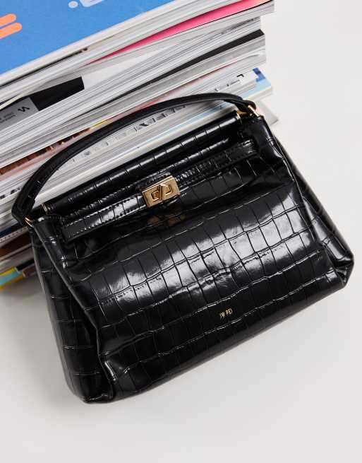 JW PEI - Bolso Carmen con asa superior en negro efecto cocodrilo, 4 de 4