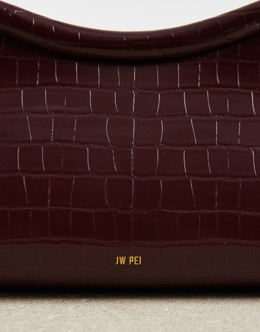 JW PEI borsa a spalla Naomi in bordeaux effetto coccodrillo, 3 di 4