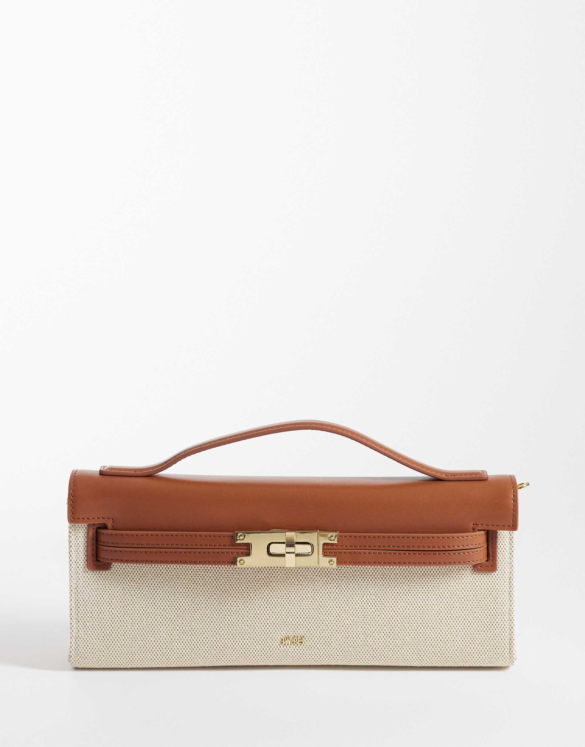 jw pei bria structured top handle purse in brown canvas