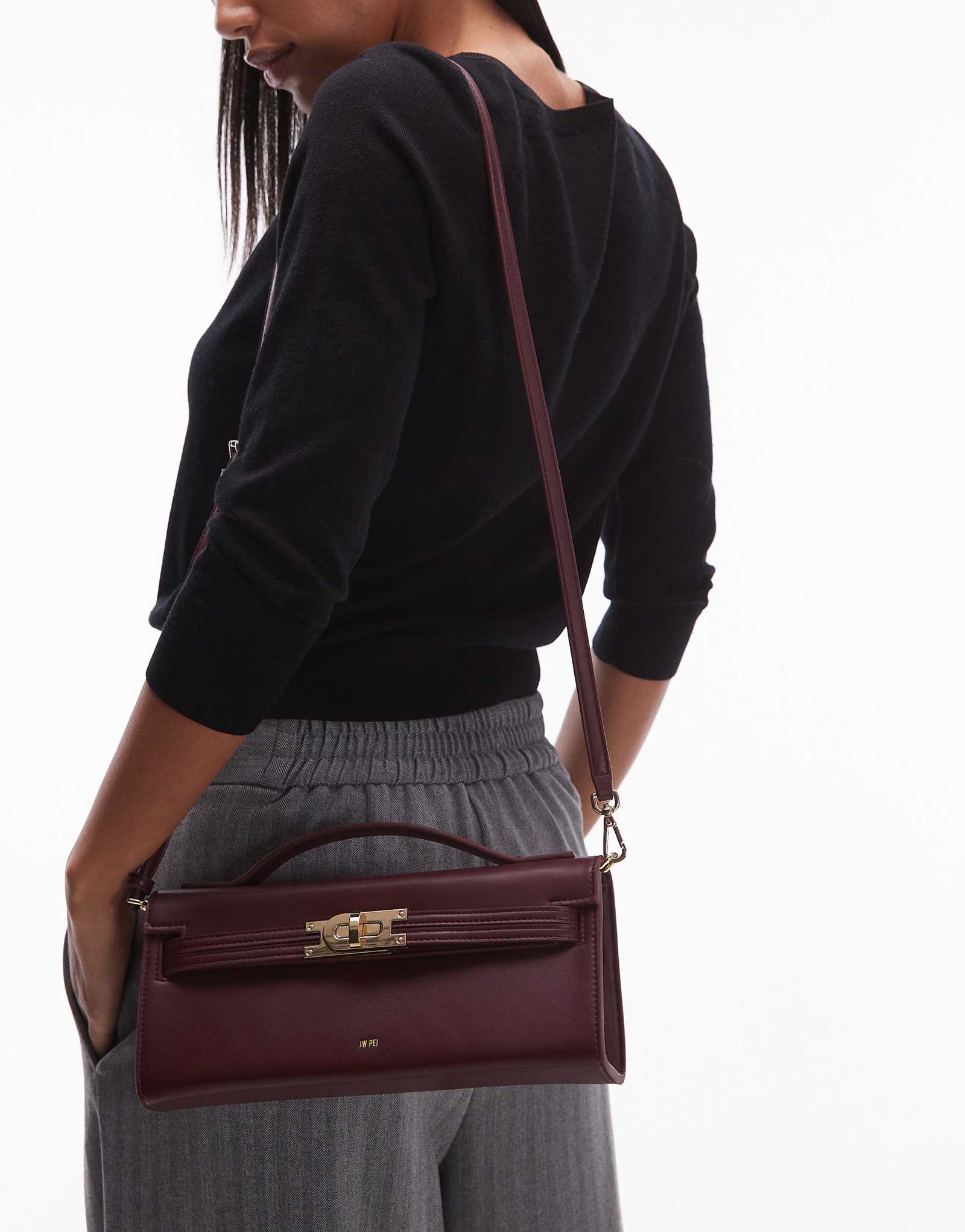 Сумка JW PEI Bria с застежкой на верхней ручке темно-бордового цвета 