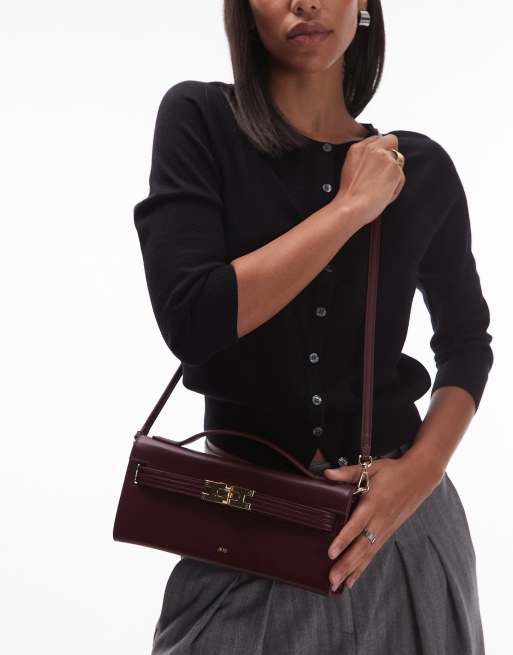 JW PEI Bria top handle buckle detail bag in dark burgundy , 4 of 4
