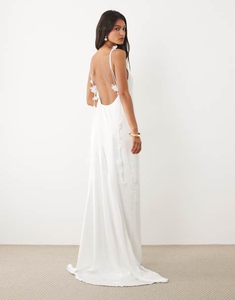JW PEI – Bridal – Maxikleid aus Satin in Weiß mit Blumenmuster, Drapierung und tiefem Rückenausschnitt, Kombiteil - view 1
