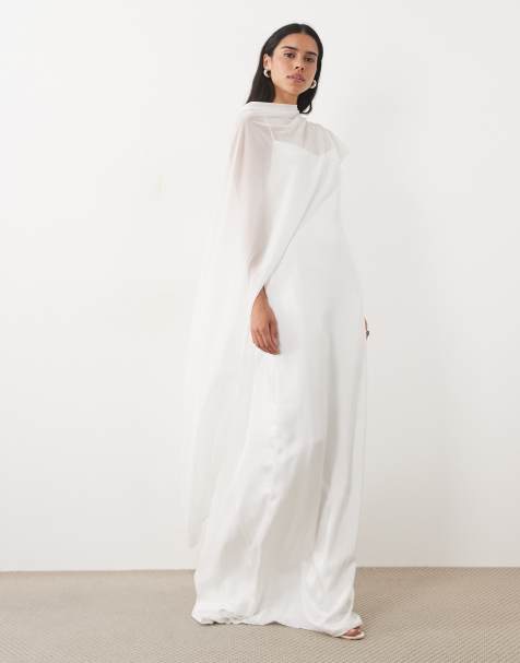 JW PEI Bridal mesh asymmetric button back cape co-ord in white - view 1
