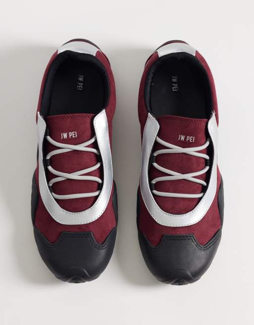 JW PEI - Caitlin - Sneakers stringate in camoscio sintetico bordeaux e grigio chiaro, 3 di 5