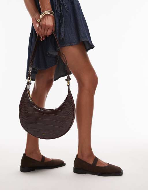 JW PEI Carly crossbody saddle bag in brown croc, 3 of 5