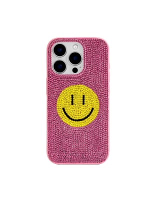 JW PEI - Coque de téléphone avec strass motif smile - Rose et jaune