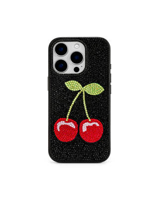 Coque de téléphone ornée motif cerise - Noir One Size