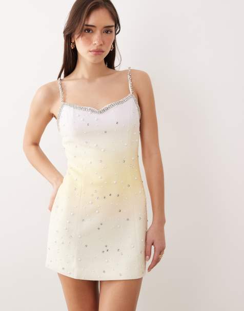JW PEI diamante trim embellished tailored mini dress in white and lemon ombre - view 1