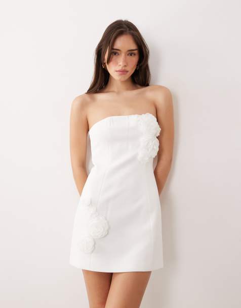 JW PEI - Elegante mini bandeau-jurk met corsage-applicatie in wit - view 1