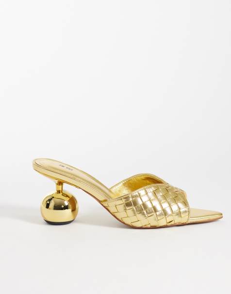 JW PEI Ellie braided sphere heel mules in gold tone - view 1