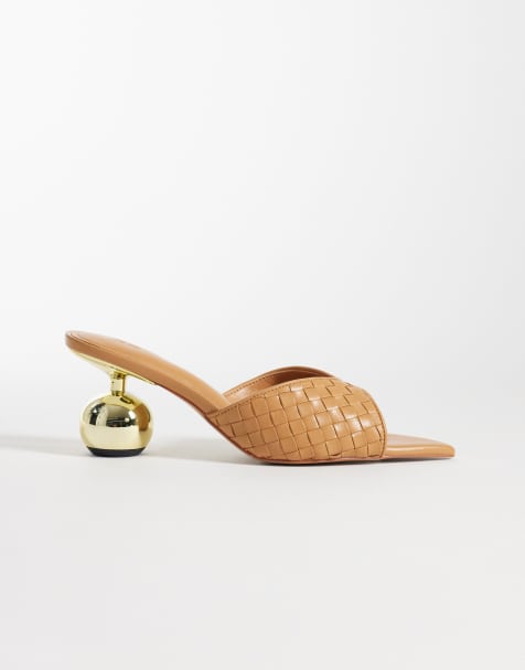 JW PEI Ellie braided sphere heel mules in khaki - view 1