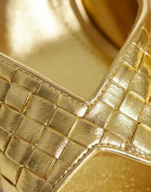 JW PEI – Ellie – Goldfarbene Mules in Flechtoptik mit kugelförmigem Absatz, 3 von 4