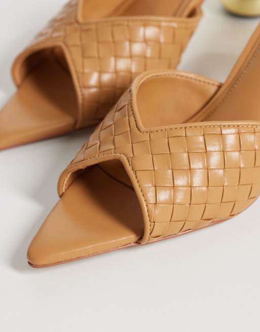 JW PEI – Ellie – Mules in Flechtoptik in Khaki mit kugelförmigem Absatz, 2 von 4