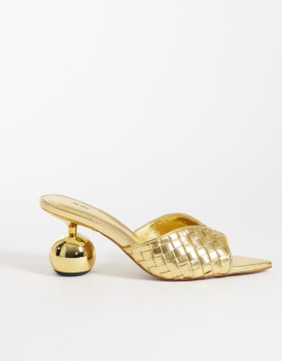 Ellie - Mules tressées à talon sphérique - Kaki-or 39