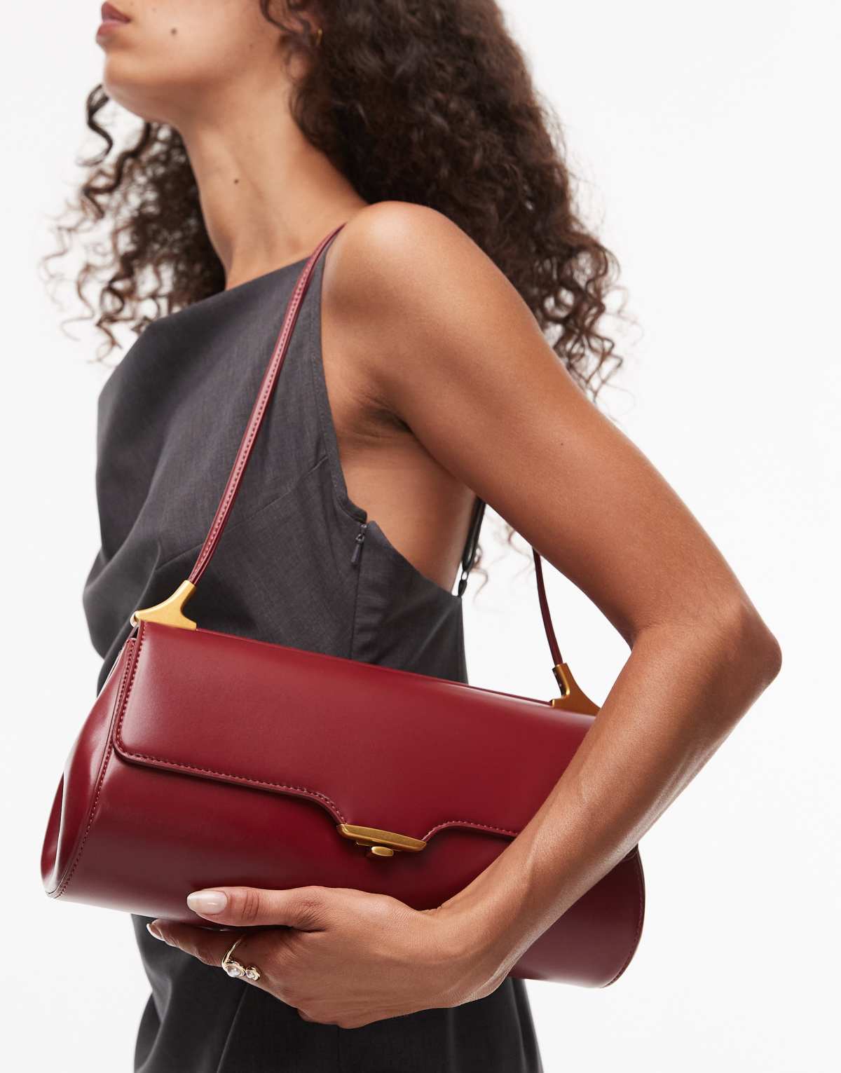 JW PEI Eloise clean shoulder bag with gold hardware in burgundy