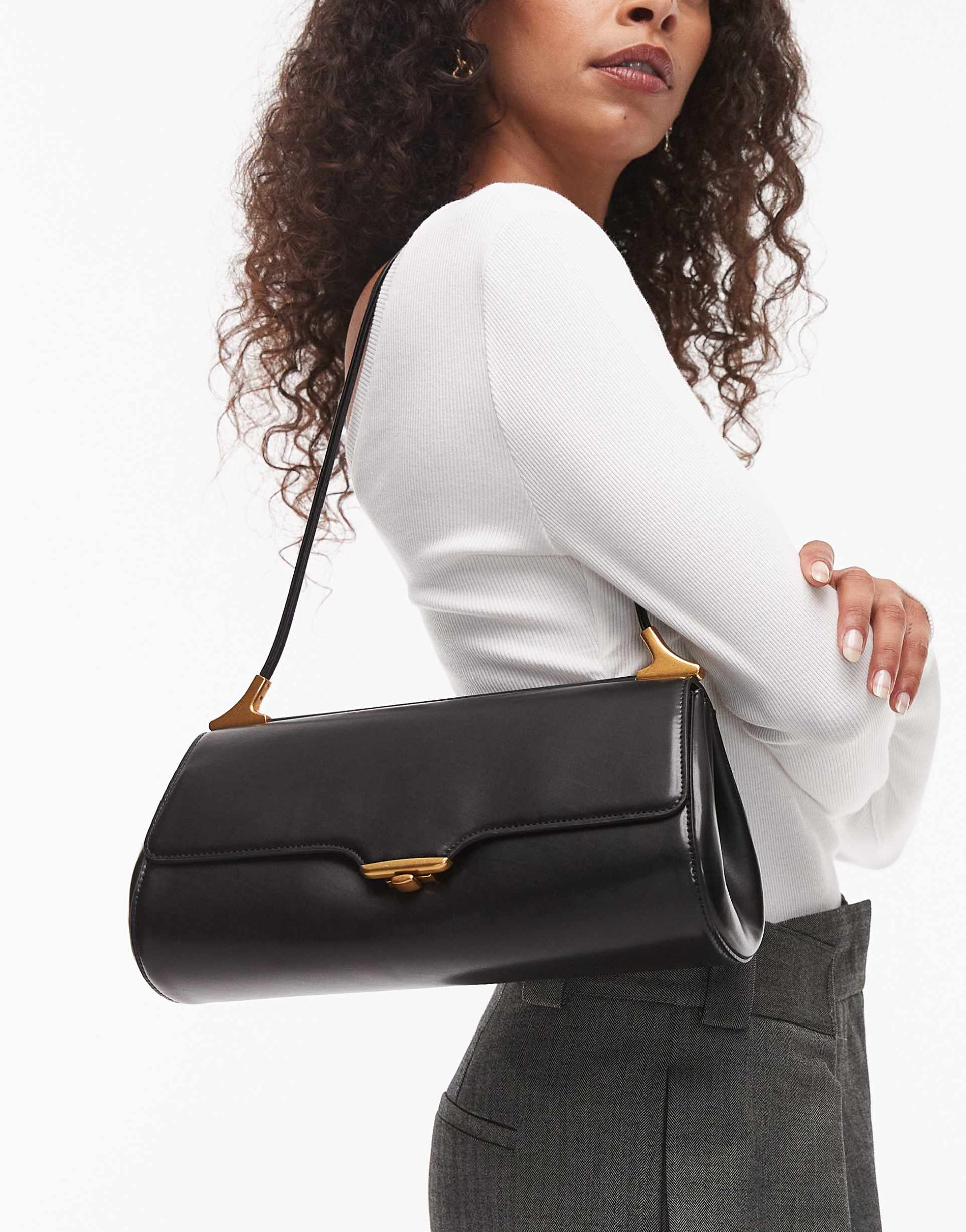 jw pei eloise clean shoulder bag with gold tone hardware in black