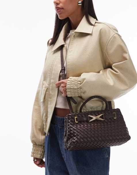 JW PEI - Elora - Borsa shopping marrone scuro intrecciata con manico superiore e dettagli in metallo - view 1