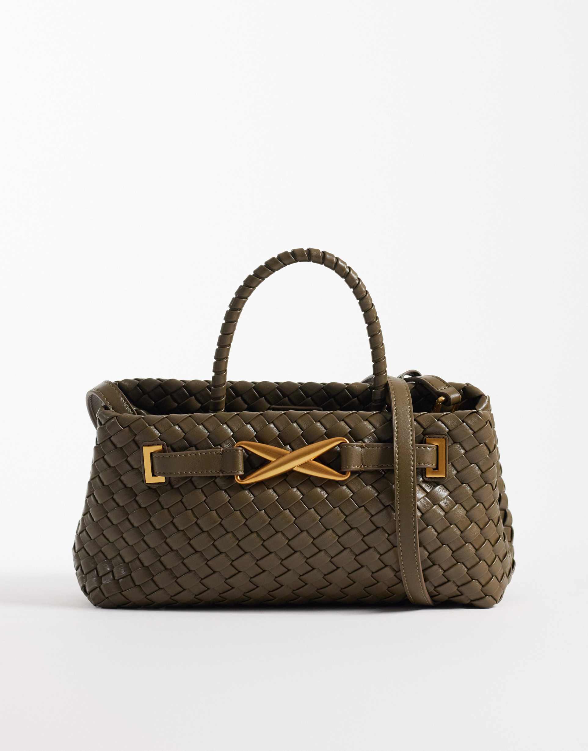 jw pei elora woven tote bag in dark olive