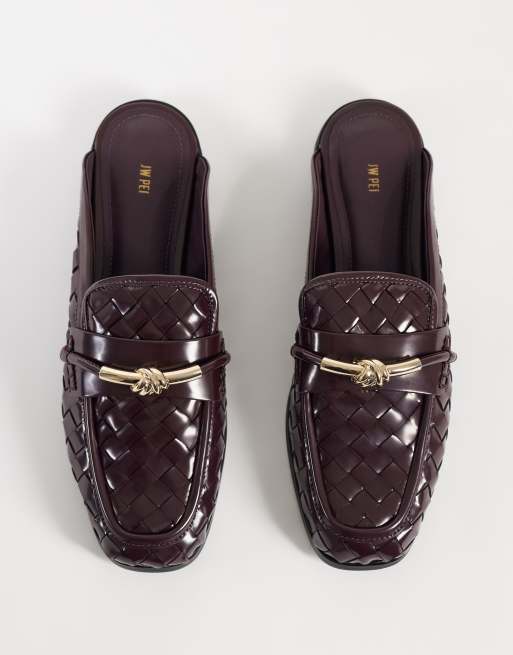 JW PEI Elowen vævede mule-loafers med gulddetaljer i bordeaux, 2 af 5