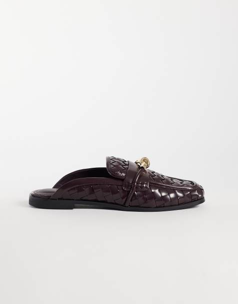 JW PEI Elowen woven mule loafers with gold detailing in burgundy - view 1
