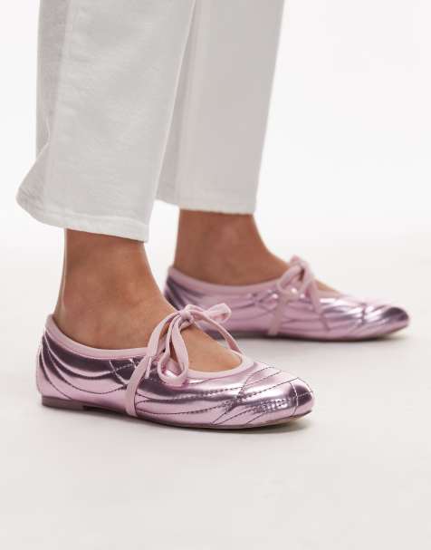 JW PEI - Erika - Pink flade ballerinaer med snørebånd og syede detaljer - view 1