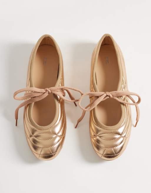 JW PEI Erika topstitching lace up ballet flats in gold, 3 of 4