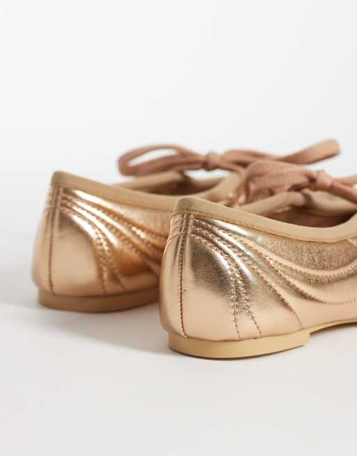 JW PEI Erika topstitching lace up ballet flats in gold, 4 of 4