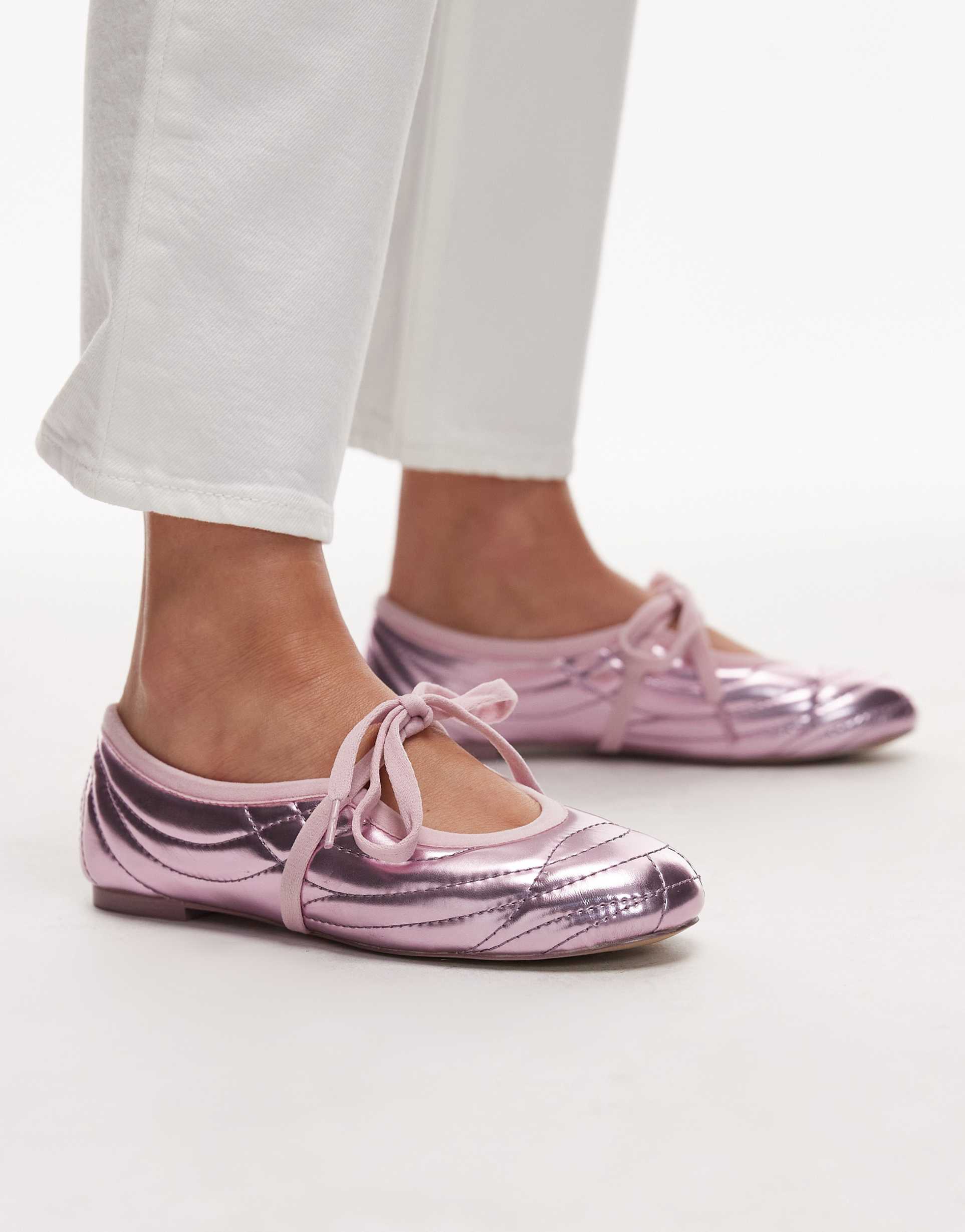 jw pei erika topstitching lace up ballet flats in pink