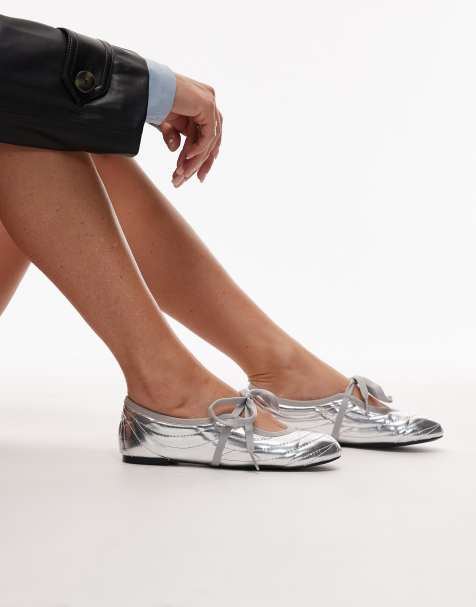 JW PEI Erika topstitching lace up ballet flats in silver - view 1