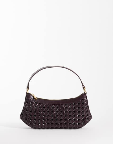 JW PEI faux bamboo woven shoulder bag in deep claret - view 1