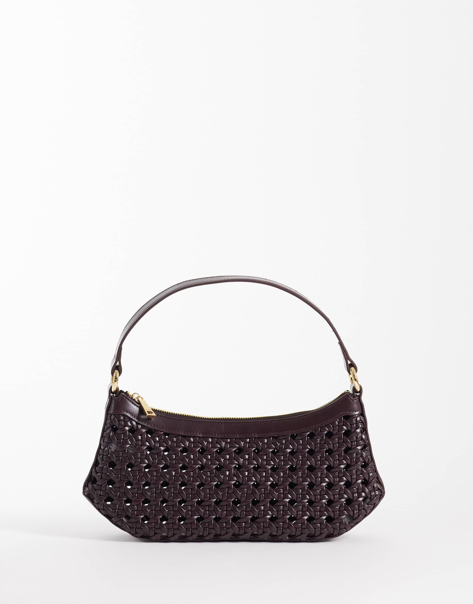 jw pei faux bamboo woven shoulder bag in deep claret