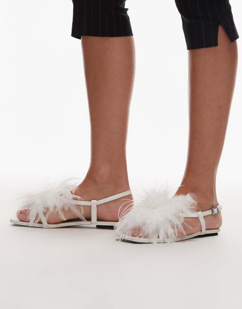 JW PEI fluffy flat sandals in white - view 1
