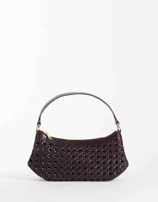 JW PEI - Gewebte Schultertasche aus Bambusimitat in dunklem Weinrot