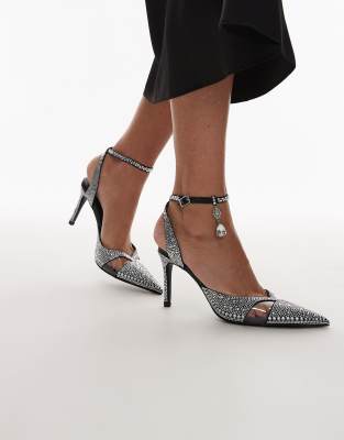  Haidi pointed toe crystal pumps  and silver