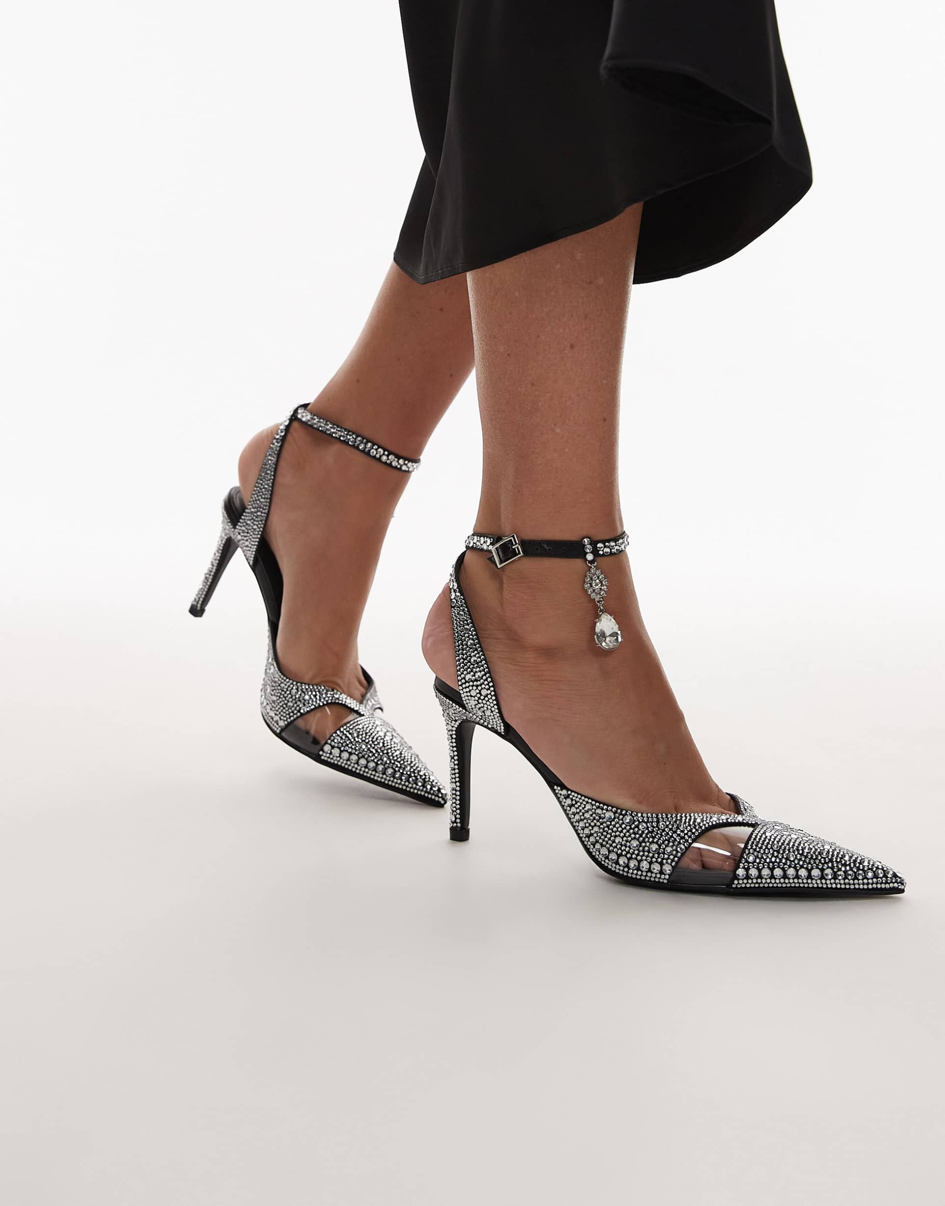 jw pei haidi pointed toe crystal pumps in black and silver