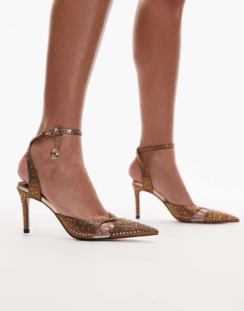 JW PEI Haidi pointed toe crystal pumps in brown and gold - view 1