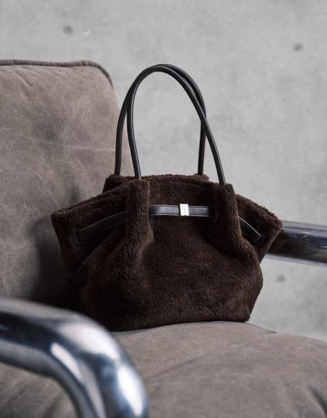 JW PEI Hana medium faux-fur tote bag in dark brown - view 1