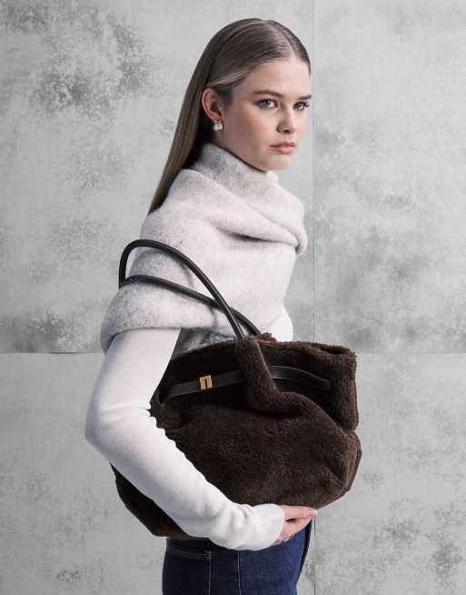 JW PEI Hana medium faux fur tote bag in dark brown , 2 of 4