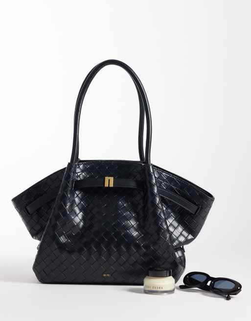 JW PEI - Hana - Medium geweven tote tas met textuur in zwart, 2 van 4