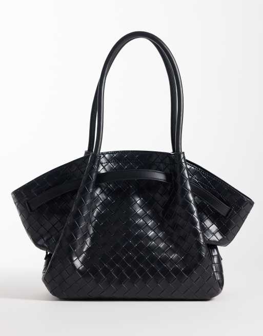 JW PEI Hana medium weave texture tote bag in black, 4 of 4