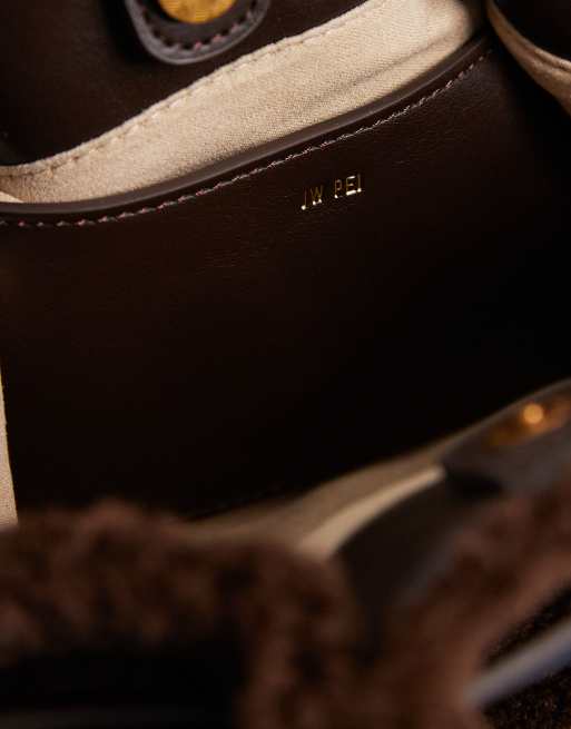 JW PEI Hana mini faux fur tote bag in chocolate brown, 4 of 4